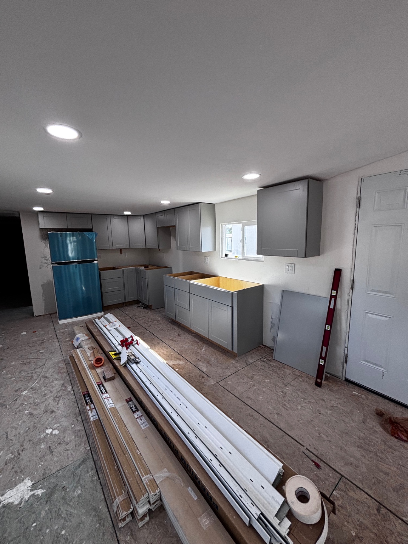 Cabinets installed with island base