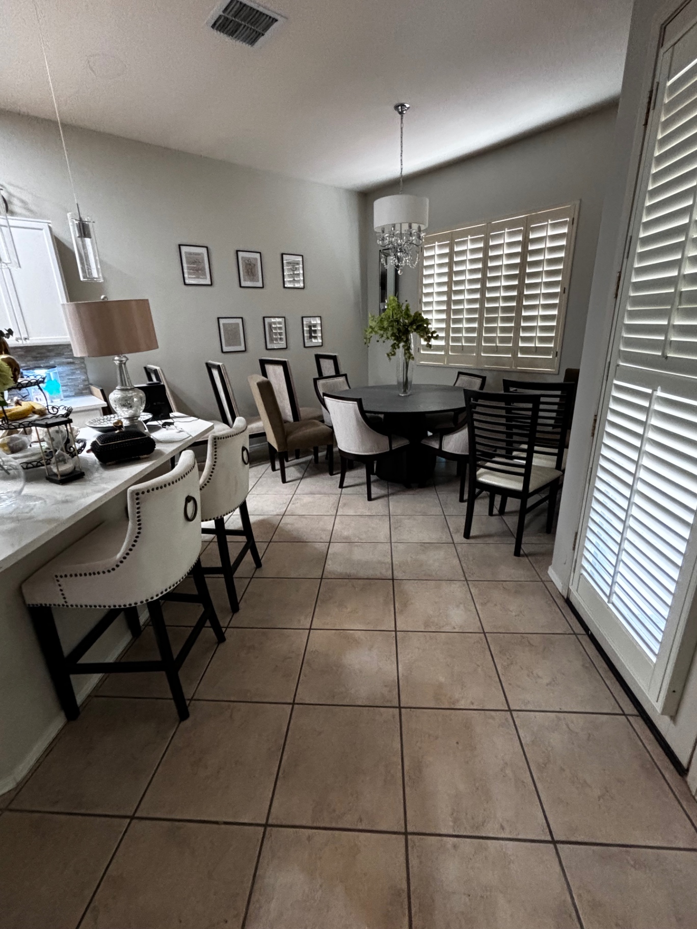Dining area with original tile flooring
