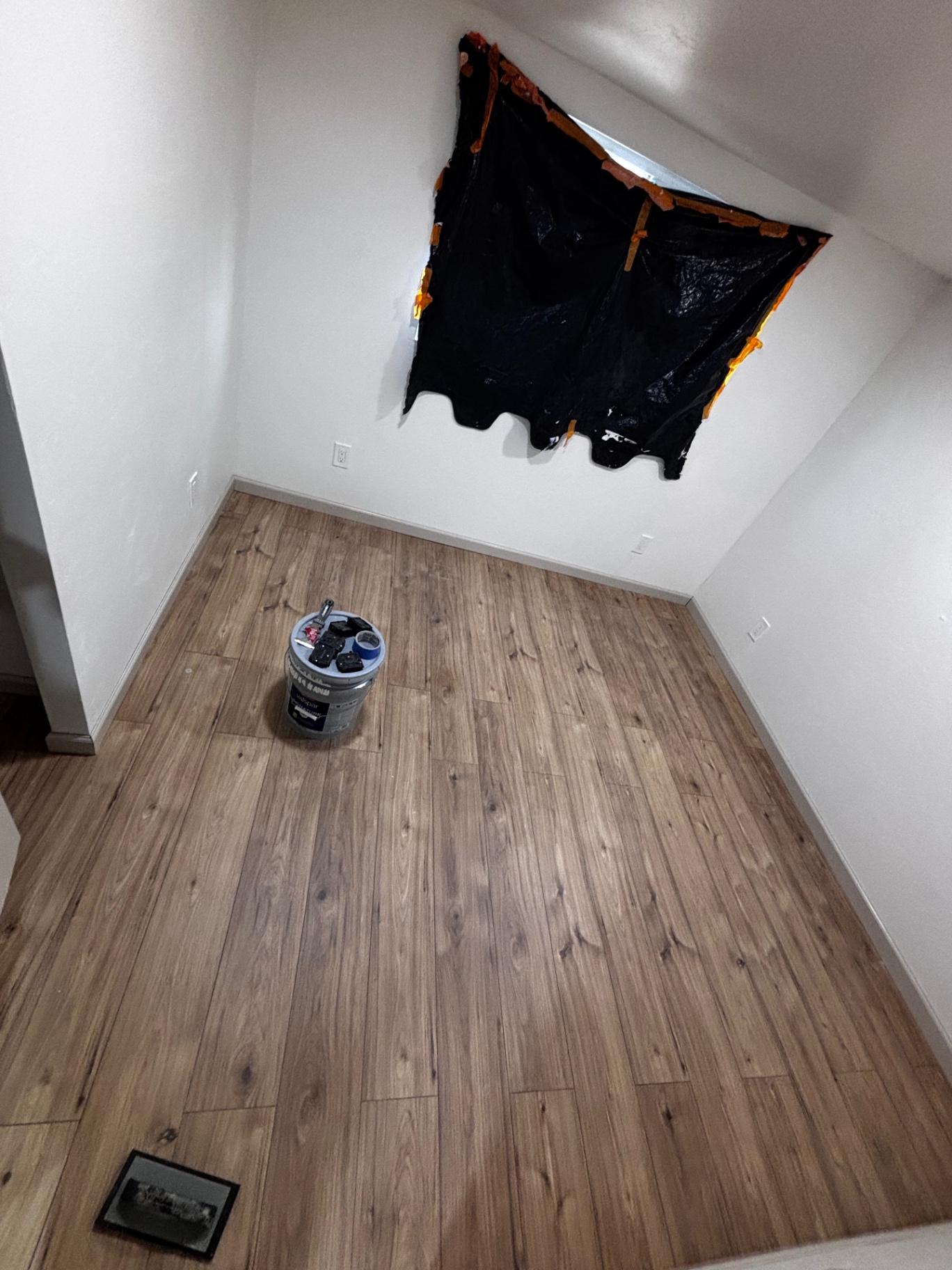 Bedroom with new flooring installed